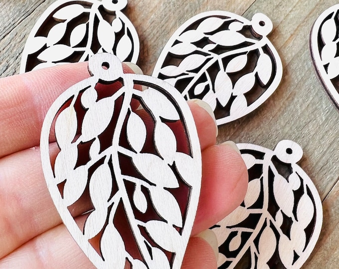 Unfinished Wood Wooden Leaf Leaves Cutout Earrings Pendant DIY Jewelry Blanks Crafts Made in Texas