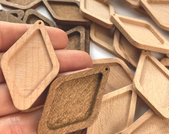 Clearance 1.5” or 2” Light or Dark 12pcs Wood Diamond Kite Shape Cabochon Bezel Tray Insert Cutout Dangle Drop Earring Jewelry Blanks