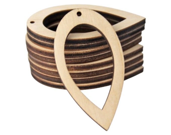 ALL SIZES BULK (12pc to 100pc) Unfinished Wood Laser Cutout Reverse Frame Teardrop Hoop Earring Earrings Jewelry Blanks Crafts Made in Texas