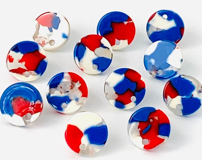 12pcs Acrylic 12mm/14mm Round Stud Post Red White Blue Patriotic Earrings & Backs Connector Loop Holes Dangle Style Earring Findings