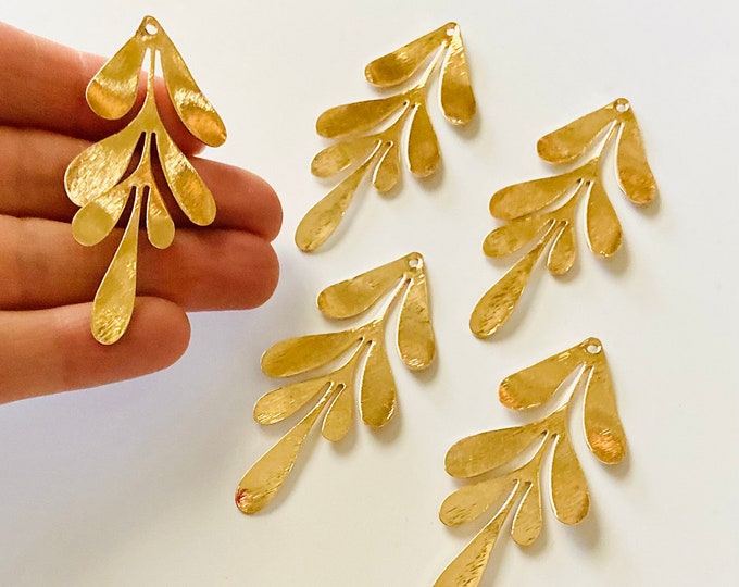 Clearance 10pcs Long Wavy Leaf 18k Gold Plated Brass Jewelry Charms Earring Earrings Findings 27mm Wide x 62mm High