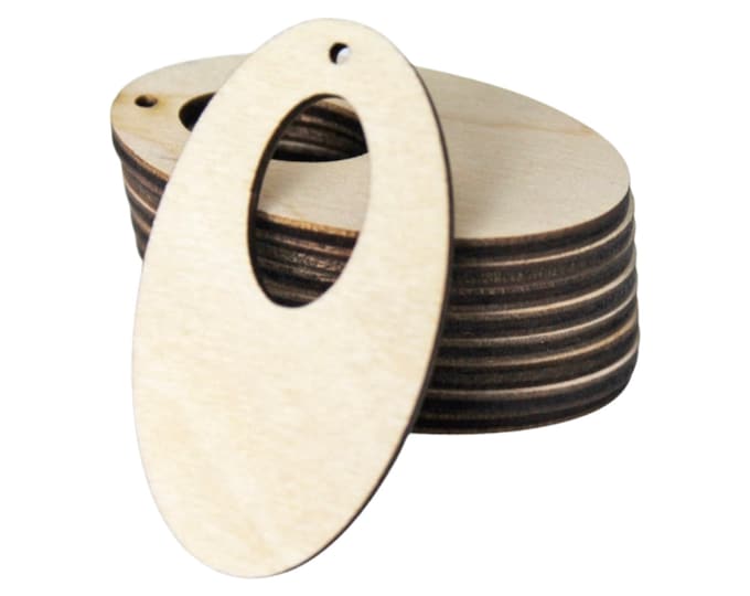 ALL SIZES BULK (12pc to 100pc) Unfinished Wood Laser Round Oval with Cutout Dangle Earring Earrings Jewelry Blanks Crafts Made in Texas