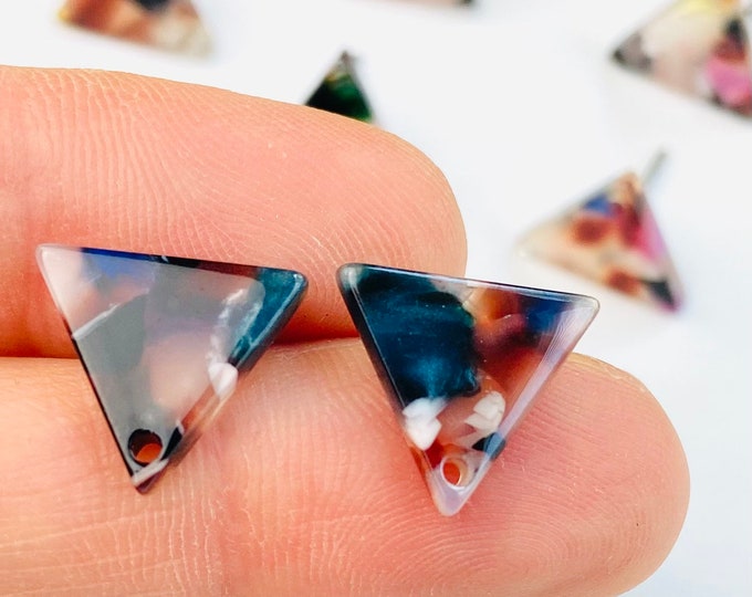 Acrylic 14x12mm Triangle Stud Post Rainbow Mix Color Earrings w/ Backs Connector Loop Holes Dangle Earring Findings Jewelry Making