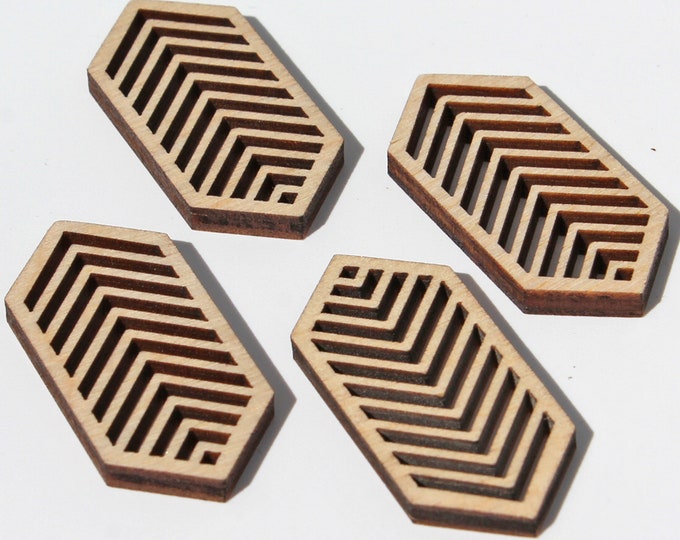 BULK (12pc to 100pc) Unfinished Wood Geometric Shape With Chevron Lines Cutouts Dangle Earring Jewelry Blanks Shape Crafts Made in Texas