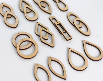 ALL SIZES 20 Unfinished Wood Laser Cutout Dangle Frames Earring Earrings Jewelry Blanks Shape Crafts Texas Made 10 Pairs Teardrop,Rectangle