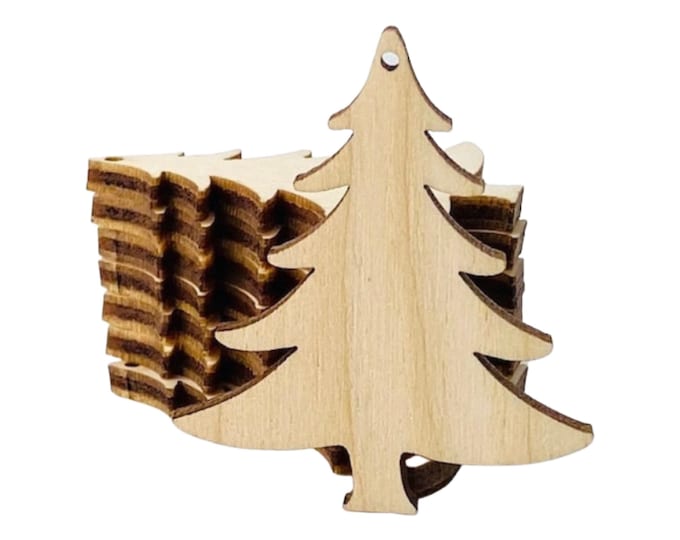 ALL SIZES BULK (12pc to 100pc) Unfinished Wood Laser Cutout Fancy Christmas Pine Tree Earrings Jewelry Blanks Shape Crafts Made in Texas