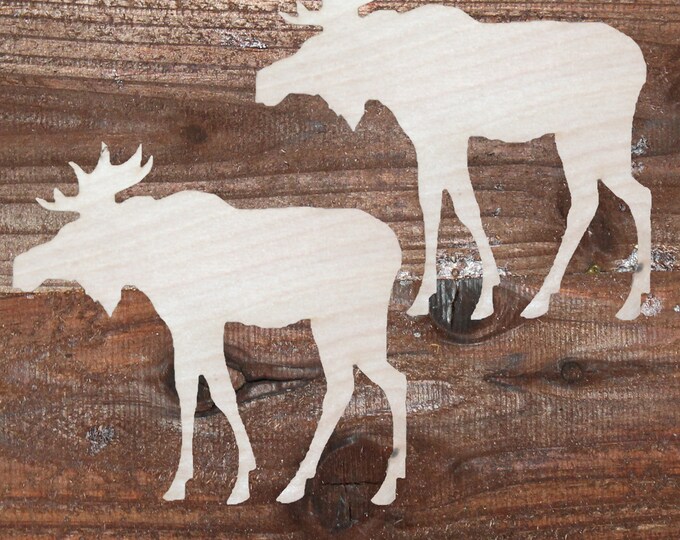 SET of 2 Moose Unfinished Wood Cutout Cut Out Shapes Ready to Paint Crafts Cabin All Sizes Made in Texas