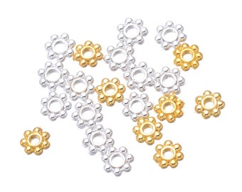 500 Pieces Daisy Flower 4mm Tiny Spacer Metal Flat Round Beads Bright Gold or Silver 1.3 mm Hole Bracelet,Necklace,Earring,Jewelry Making