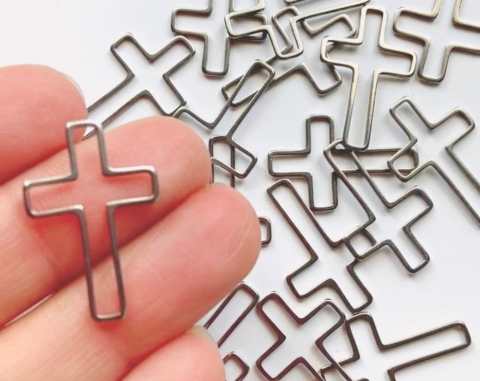 20 Stainless Steel Silver Metal Cross Crosses Frame Frames Connector Links Earrings Necklace Bracelet Findings Jewelry
