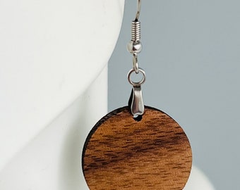 Handmade Walnut Wood Wooden Solid Circle Hoop Hoops Earrings