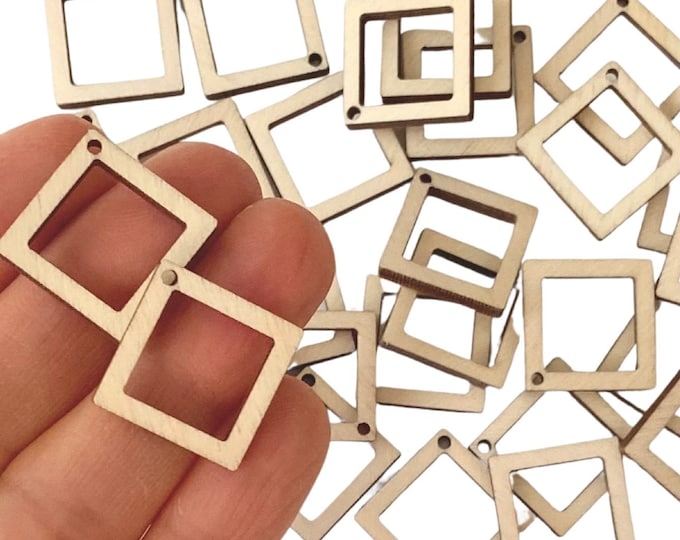 BULK (12pc to 100pc) Unfinished Wood Hollow Square Connector Cutouts Dangle Earring Earrings Jewelry Blanks Shape Crafts Macrame Texas Made