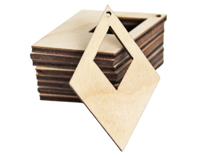 ALL SIZES BULK (12pc to 100pc) Unfinished Wood Laser Pointed Diamond with Cutout Dangle Earring Earrings Jewelry Blanks Crafts Made in Texas