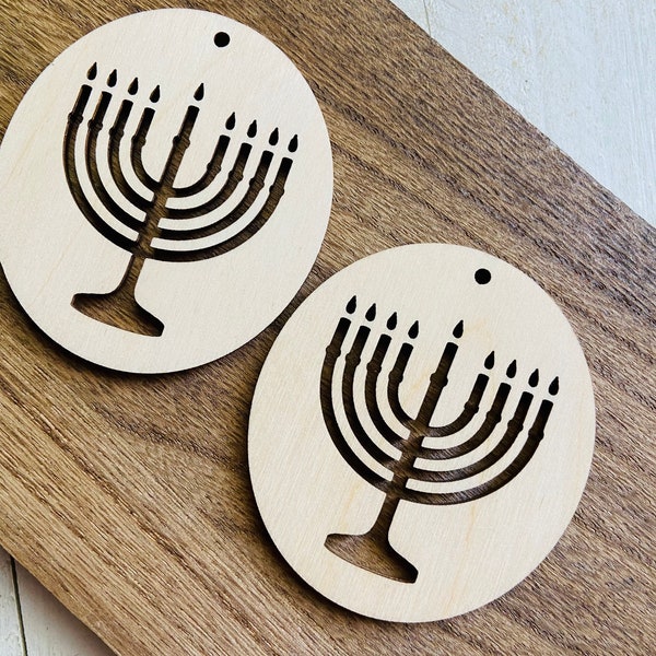 BULK (12pc to 100pc) Unfinished Wood Hanukkah Menorah Cutout Dangle Earring Jewelry Blanks Ornaments Charms Shape Crafts Made in Texas