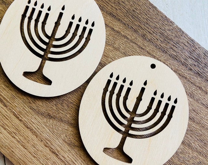 BULK (12pc to 100pc) Unfinished Wood Hanukkah Menorah Cutout Dangle Earring Jewelry Blanks Ornaments Charms Shape Crafts Made in Texas