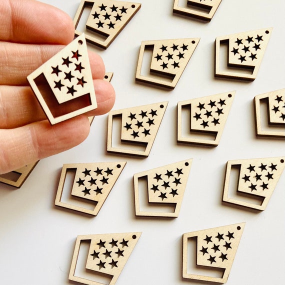 Bulk Unfinished Wood Diamond Earring Blanks with Star Cutouts