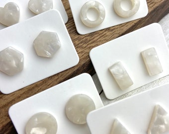 6 Pairs 12mm White Tortoise Acrylic Resin Stud Post Minimalist Geometric Earrings Rectangle Bar-Triangle-Open Circle-Hexagon-Heart-Round