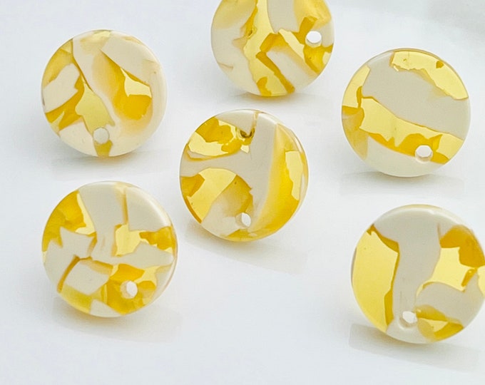12 Acrylic 14mm Round Stud Post Yellow Cream Mix Earrings & Backs Connector Loop Holes Dangle Style Earring Findings Jewelry Making