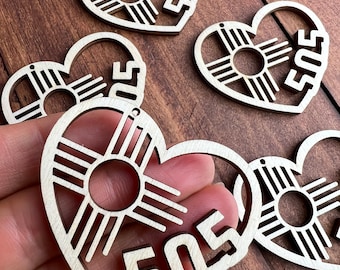 12pc to 24pc Unfinished Wood Heart 505 Zia Sign New Mexico Sun Symbol Earrings Cutout Hanging Charm Jewelry Blanks Shape Crafts Texas Made
