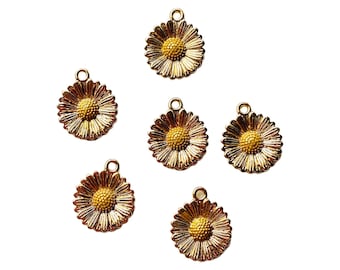 10 Pieces 18K Gold Plated Brass 12mm Daisy Sunflower Flower Charms Pendant Bracelet, Necklace, Earrings, Keychain Charm