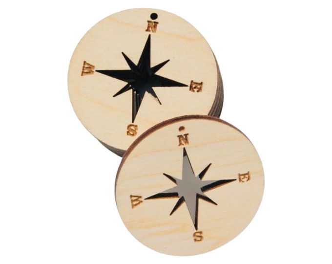 BULK (12pc to 100pc) Unfinished Wood Laser Compass Star Cutout Hoop Hoops Circle Round Earring Jewelry Blanks Shape Crafts Made in Texas