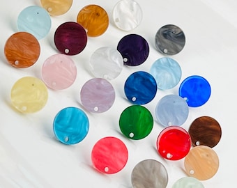 12 Acrylic 14mm Round Circle Stud Post Ripple Color Earrings & Backs w/Connector Loop Holes  Dangle Style Earring Findings Jewelry Making