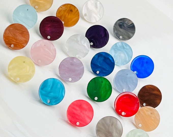 12 Acrylic 14mm Round Circle Stud Post Ripple Color Earrings & Backs w/Connector Loop Holes  Dangle Style Earring Findings Jewelry Making