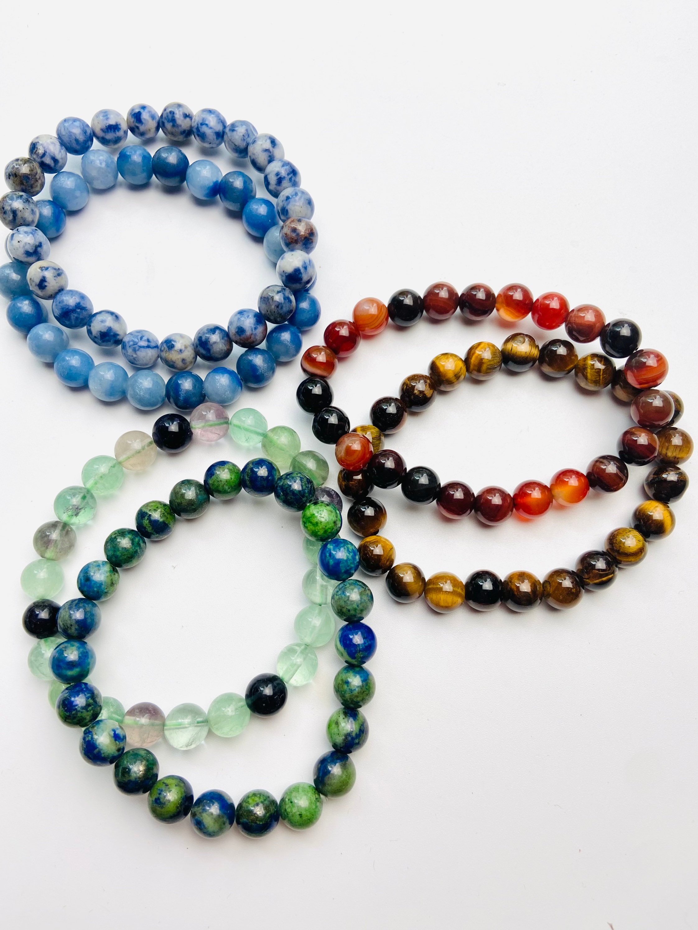 Set 7 Gemstone Sodalite,Tiger’s Eye, Fluorite, Azurite, Agate Beads