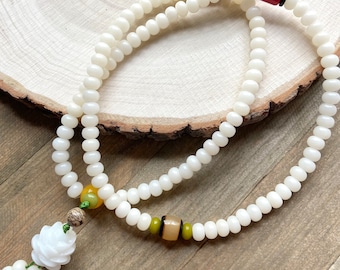 White Lotus Meditation Mala Bead Beads Bracelet