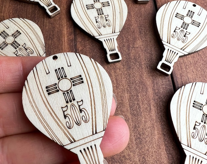 Unfinished Wood Zia New Mexico Hot Air Balloon Symbol Hanging Charm Ornament Earrings Jewelry Blanks Shape Crafts Made in Texas