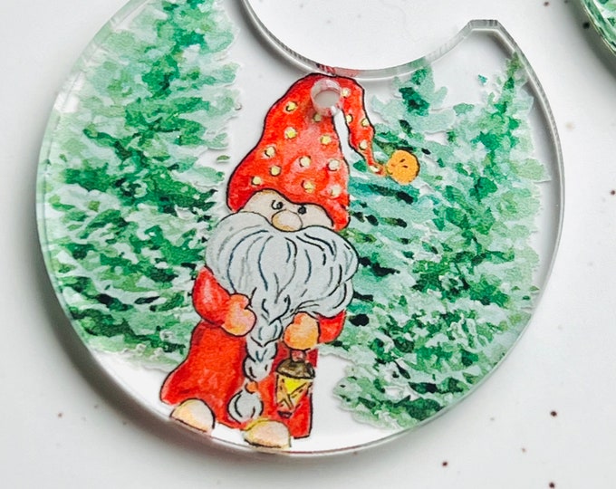 Acrylic Gnome with  Christmas Trees Earring Xmas Earrings BLANKS