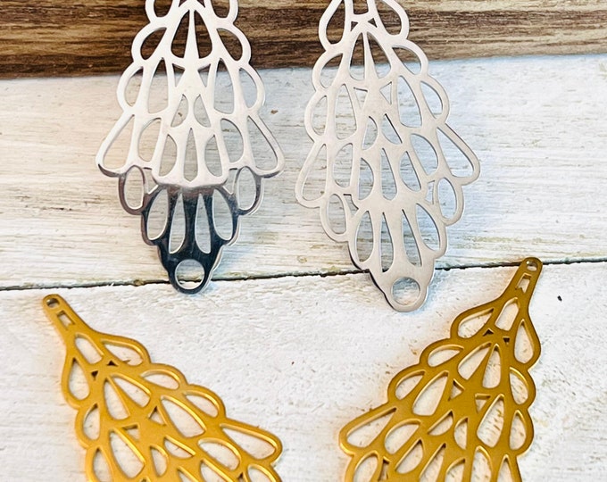 Clearance 6pcs Imperfect Silver or Gold Plated Polished Stainless Steel 41mm Scroll Long Teardrop Cutout Earring Connectors DIY Earrings