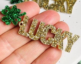 Gold Glitter Lucky Shamrock Acrylic Earring Blanks, St. Patrick's Day DIY Earrings