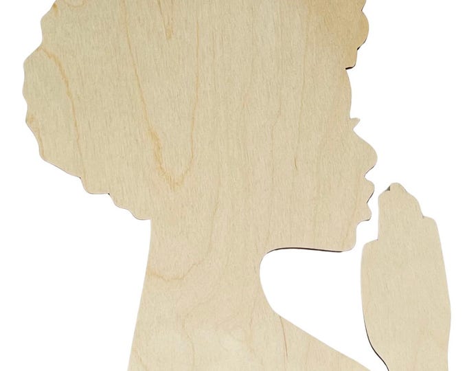 African Woman Praying Silhouette, Unfinished Wood Cutout