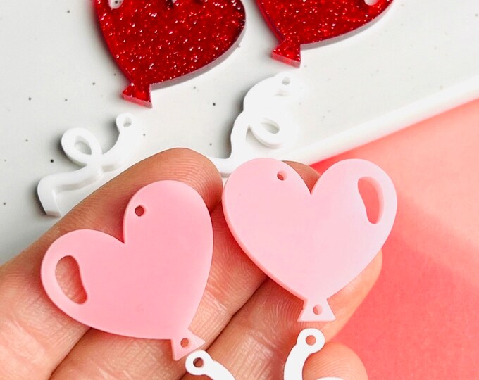 Red Glitter or Pink Heart Balloon with String Valentine’s Day Earring Blanks, Earring Making Supplies, DIY Earrings