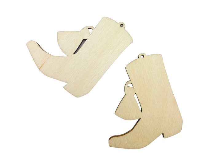 ALL SIZES BULK (12pc to 100pc) Unfinished Wood Laser Cutout Cowgirl Boot w/ Tassel Earring Earrings Jewelry Blanks Shape Craft Made in Texas