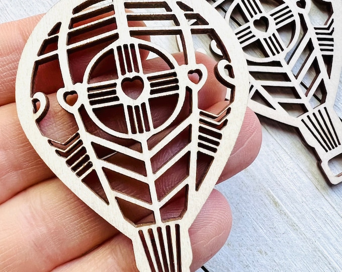 6pc to 24pc Unfinished Wood Zia New Mexico Hot Air Balloon Symbol Hanging Charm Ornament Earrings Jewelry Blanks Shape Crafts Made in Texas