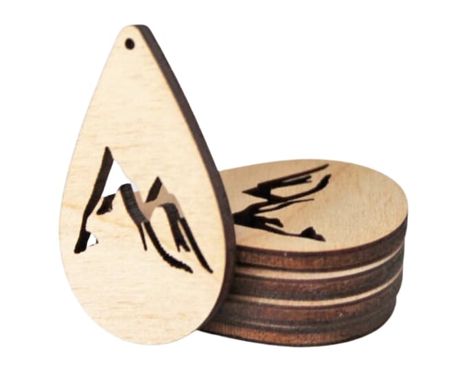 ALL SIZES BULK (12pc to 100pc) Unfinished Wood Laser Mountain Cutout Teardrop Shape Earring Jewelry Blanks Shape Crafts Made in Texas