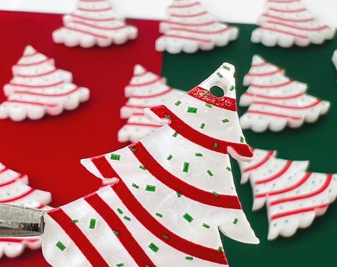 Cake Pattern Christmas Tree Acrylic Earring Blanks, DIY Jewelry Making