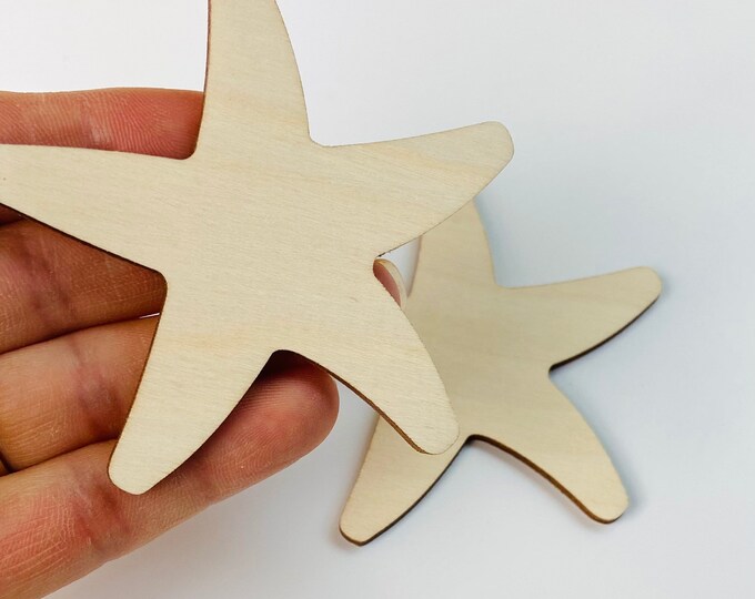 6-Pack Starfish Star Fish with/without Holes Unfinished Wood Cutout DIY Crafts Door Hanger Ready to Paint Cut Out Birch Plywood All Sizes