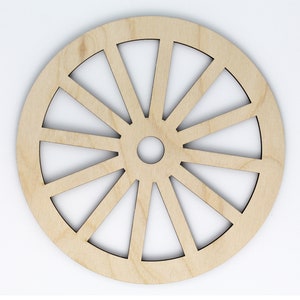 12 Spoke Wagon Wheel Unfinished Wood Laser Cut Out Cutout Shape Crafts Sign DIY Ready to Paint or Stain