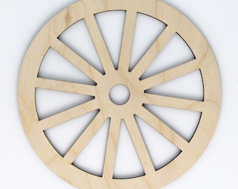 12 Spoke Wagon Wheel Unfinished Wood Laser Cut Out Cutout Shape Crafts Sign DIY Ready to Paint or Stain