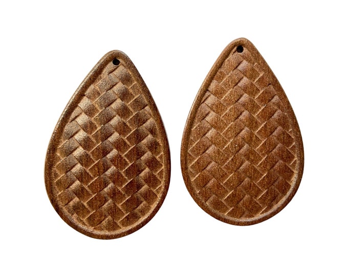 Clearance 12Pieces/6Pairs slightly under 2” Wood Teardrop 3D Weave or Woven Look Cutout Earring Making Blanks