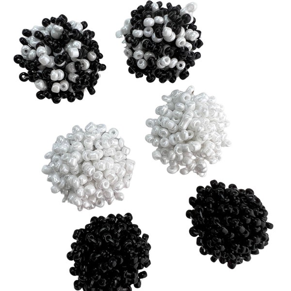 2 or 6 Black and White Mix, Black or White Bead Beaded Earring Toppers 18mm Stud Post & Backs w/Connector Loop Holes Earrings Findings