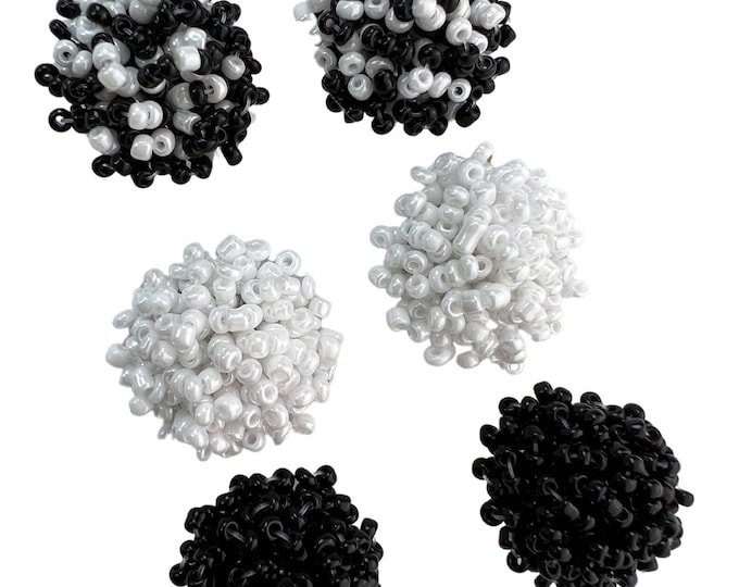 2 or 6 Black and White Mix, Black or White Bead Beaded Earring Toppers 18mm Stud Post & Backs w/Connector Loop Holes Earrings Findings