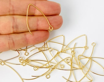 24 Stainless Steel 30mm Gold V Marquise Shape Shaped French Fish Hooks With Connector Loop