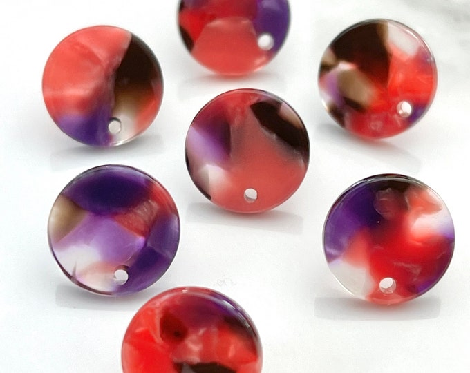 12 Acrylic 14mm Round Stud Post Pink Purple Brown Mix Earrings & Backs Connector Loop Holes Dangle Style Earring Findings Jewelry Making