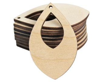 Bulk Unfinished Wood Earrings Blanks, Laser Cut Oval with Cutout, Made in Texas