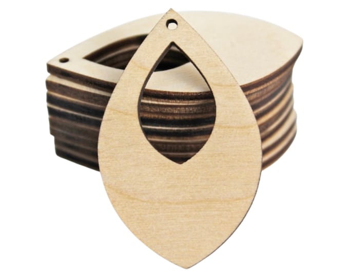 ALL SIZES BULK (12pc to 100pc) Unfinished Wood Laser Wide Oval with Cutout Earring Earrings Jewelry Blanks Crafts Made in Texas