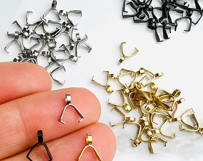 100 Pieces Stainless Steel Silver Pinch Bails 5 mm x 9 mm with Hanging Circle Hoop Jewelry Necklace Earring Wires Crafting Crafts