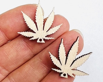 Bulk Unfinished Wood Hemp Leaf Cutouts, Earring Blanks - Made in Texas